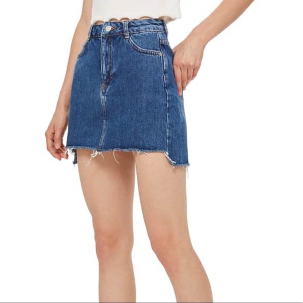 Topshop raw hem skirt denim high waist 4 25 - 26